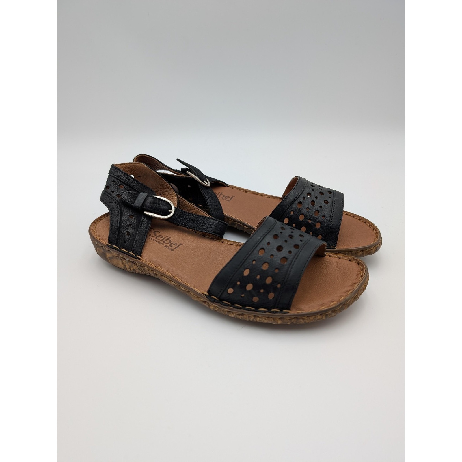 Josef Seibel Shoes Slingback Sandals Womens Size 6.5 Black Leather Comfort